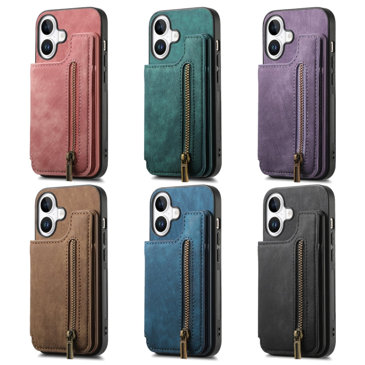Funda de Cuero Retro con Cremallera para iPhone 16E (Morado)