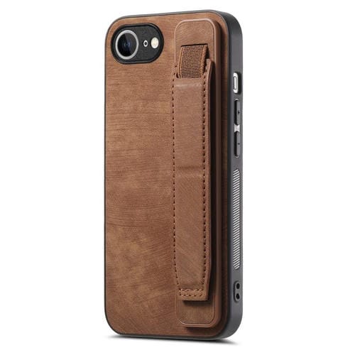 Funda de Cuero con Parte Trasera para iPhone 16E con Soporte para Pulsera (Marrón)