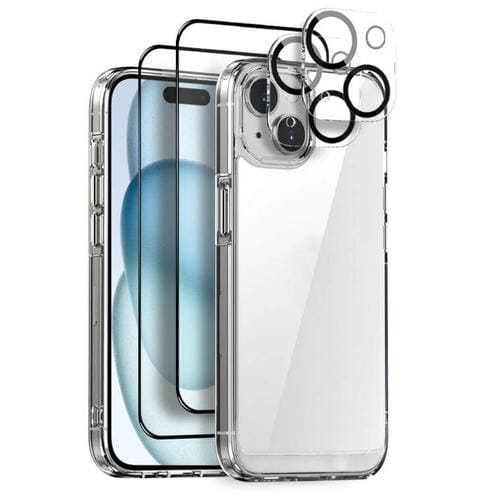 Funda Transparente Northjo 5 en 1 para iPhone 15 con 2 Películas de pantalla y 2 Películas de Lente Trasera - MOVILSTORE