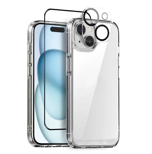 Funda Transparente Northjo 3 en 1 para iPhone 15 con Película Pantalla y Lente Trasera - MOVILSTORE