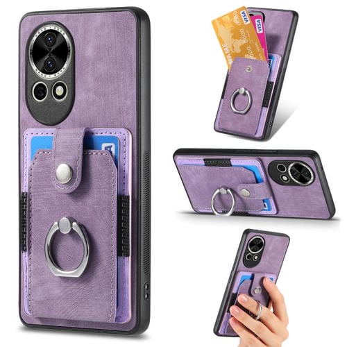 Funda para Teléfono Huawei Nova 13 con Tarjetero y Anillo Tacto de Piel (Morado)