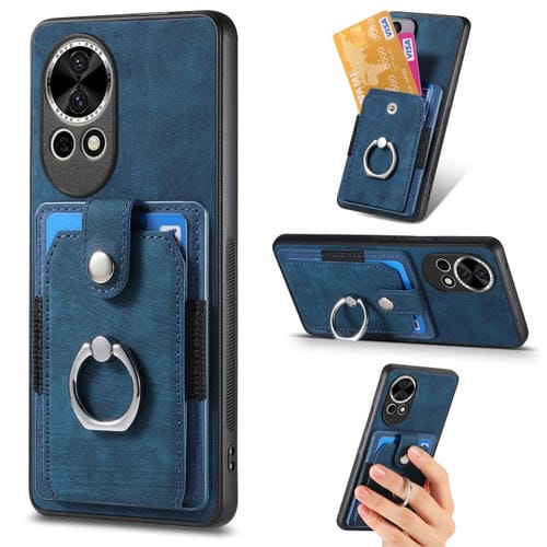 Funda para Teléfono Huawei Nova 13 Pro con Tarjetero y Anillo Tacto de Piel (Azul)