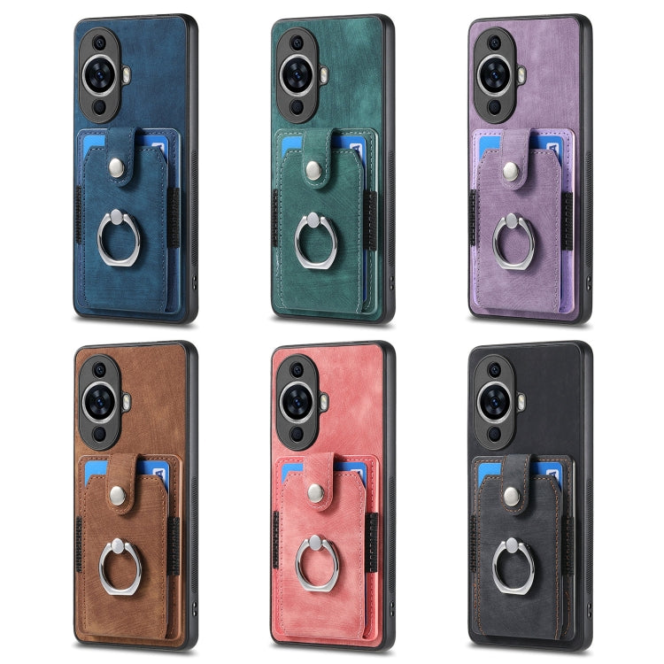 Funda para Teléfono Huawei Nova 13 Pro con Tarjetero y Anillo Tacto de Piel (Azul)