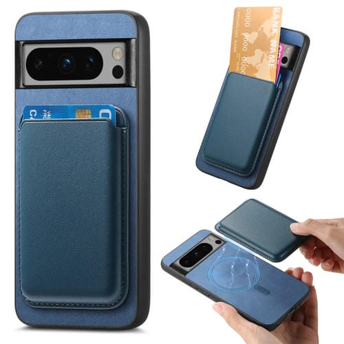 Funda para Google Pixel 9 Pro XL con Tapa Trasera de PU y Tarjetero Magsafe (Azul)