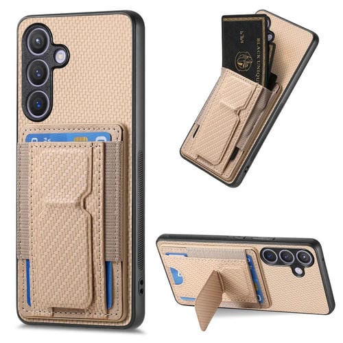 Funda para Teléfono Samsung Galaxy S22 + 5G Bolsa para Tarjeta Soporte Plegable Fibra de Carbono (Caqui)