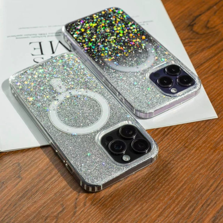 Funda MagSafe con purpurina y estrellas para iPhone 16e (plata degradada)