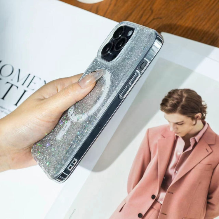 Funda MagSafe con purpurina y estrellas para iPhone 16e (plata degradada)
