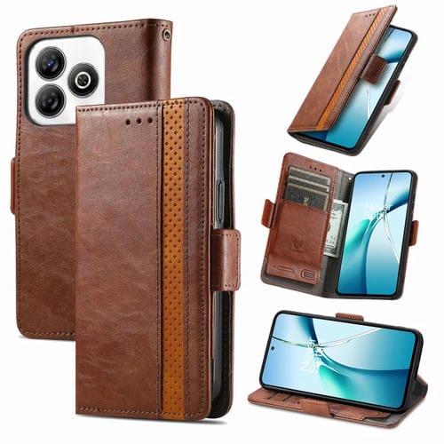 Funda de Cuero para ZTE Blade A75 4G con Hebilla Magnética Doble (Marrón)