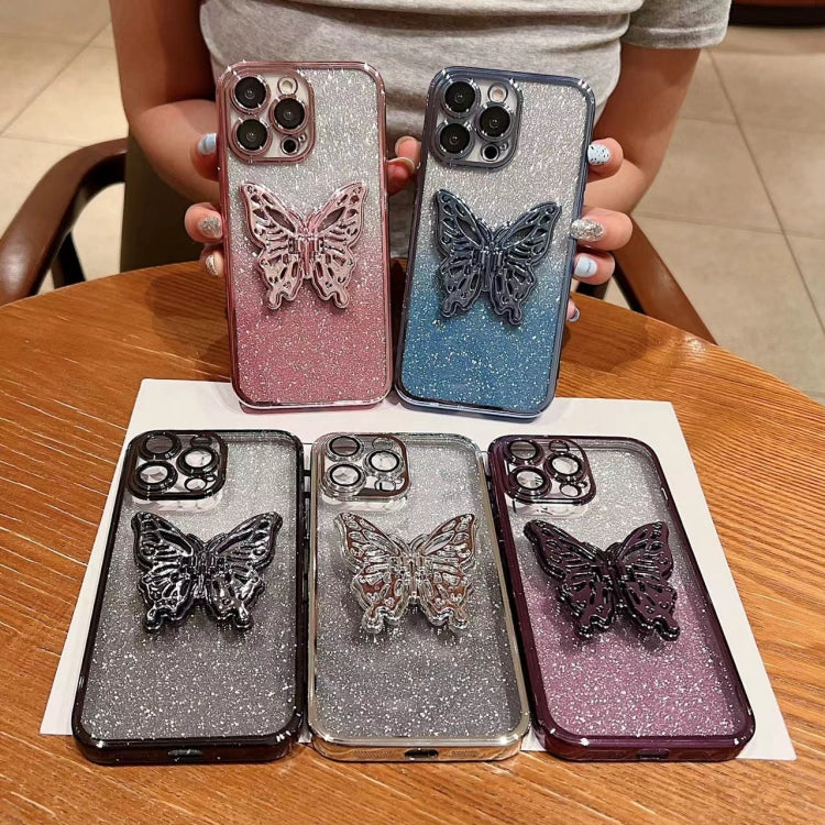 Estuche para teléfono TPU iPhone 15 Mariposa 3D Brillo Degradado Galvanizado (Azul Degradado) - MOVILSTORE
