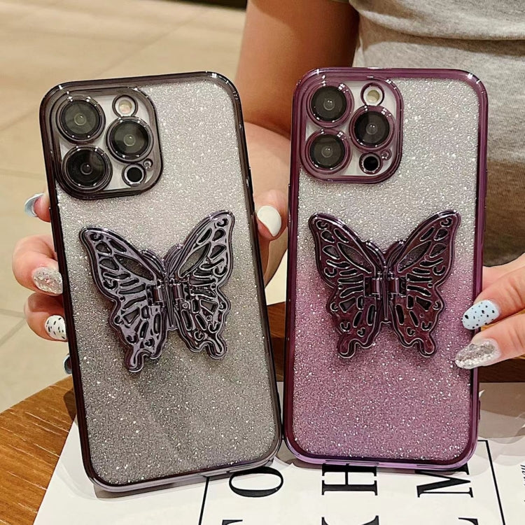 Estuche para teléfono TPU iPhone 15 Mariposa 3D Brillo Degradado Galvanizado (Azul Degradado) - MOVILSTORE