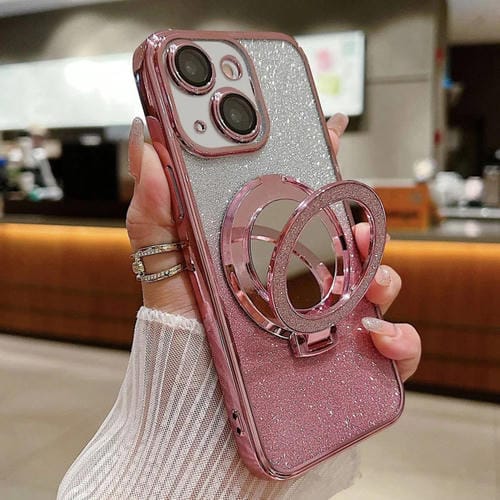 Funda para Teléfono iPhone 15 Magsafe con Soporte Espejo Plateado y Brillo Degradado (Rosa) - MOVILSTORE