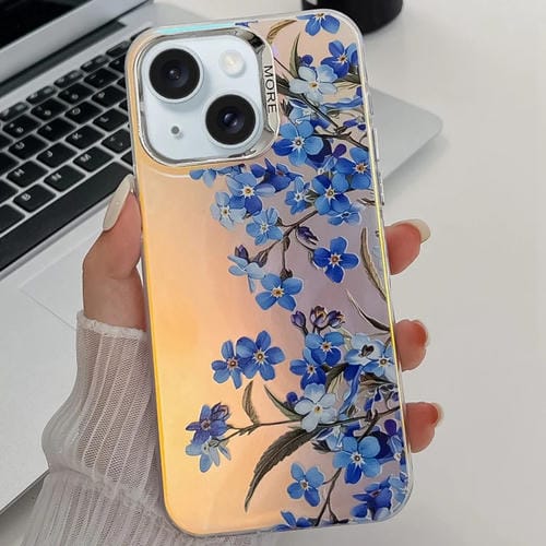 Caja del Teléfono TPU para iPhone 15 con Textura de Flor Láser de Galvanoplastia (Myosotis Ah2) - MOVILSTORE