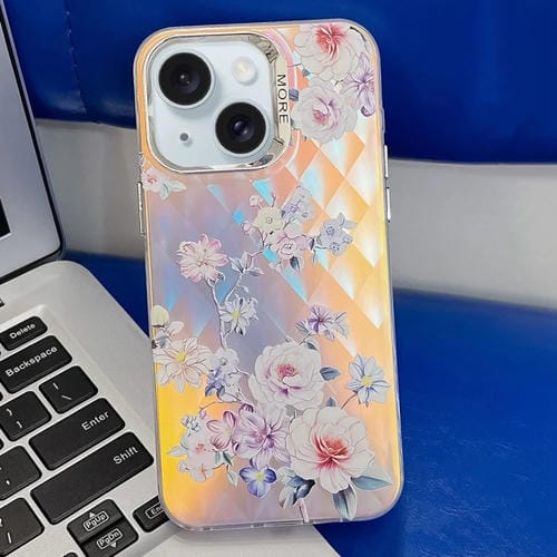 Funda TPU con Textura de Flor Láser Galvanizado para iPhone 15 (Rosa) - MOVILSTORE