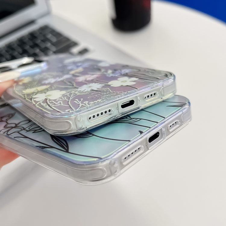 Caja de Teléfono TPU para iPhone 15 con Textura de Flor Láser Galvanizada (Hojas Ah12) - MOVILSTORE