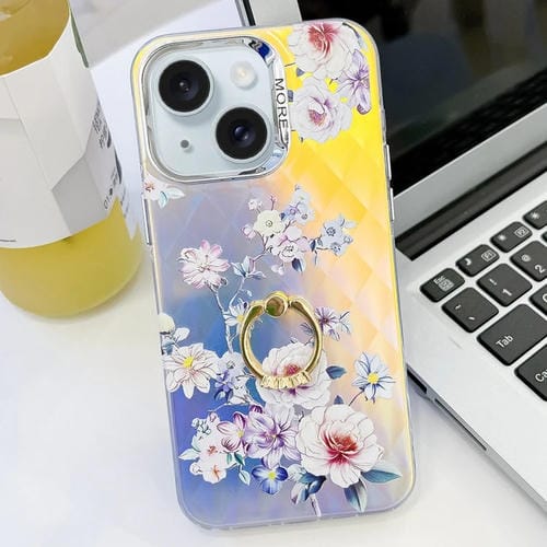 Funda para iPhone 15 TPU con Soporte de Anillo y Diseño Flor Láser (Rose) - MOVILSTORE