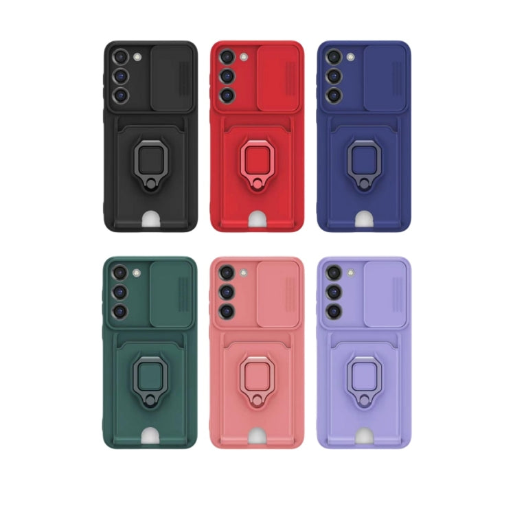 Funda de silicona con soporte magnético para tarjetas y cierre deslizante para Samsung Galaxy A36 5G (verde noche oscuro)