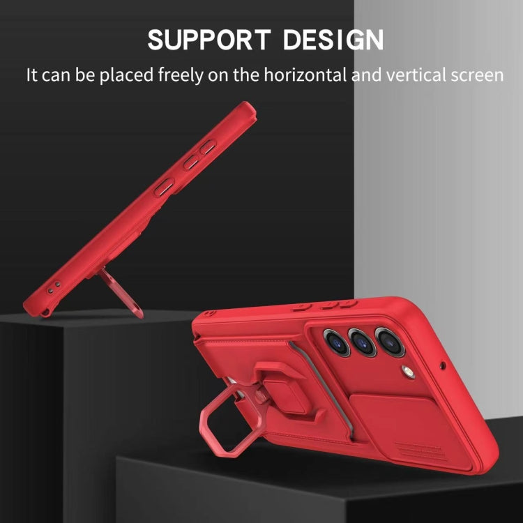 Funda de silicona con soporte magnético para tarjetas y cierre deslizante para Samsung Galaxy A36 5G (verde noche oscuro)