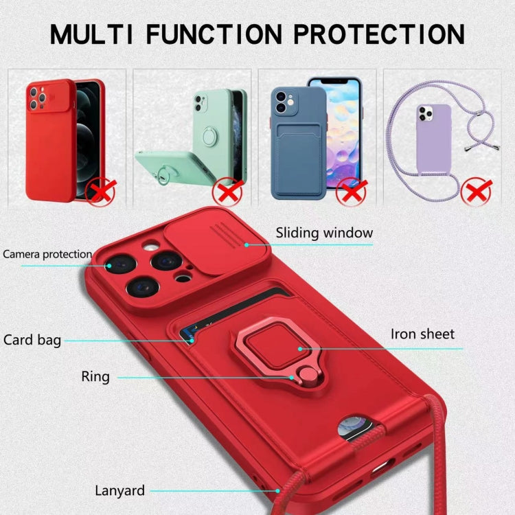 Funda de Silicona para iPhone 16 Plus con Soporte para Tarjetas Magnético Deslizante Camshield (Morado Claro)