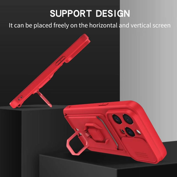 Funda de Silicona para iPhone 16 Plus con Soporte para Tarjetas Magnético y Deslizante (Rojo)