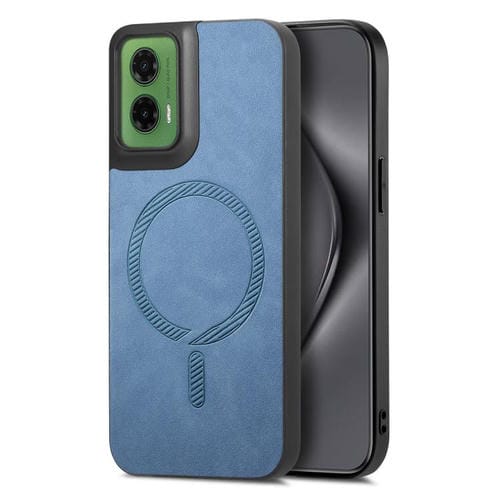 Funda de Teléfono Motorola Moto G35 Retro con Tapa Trasera Magnética Pu Magsafe (Azul)