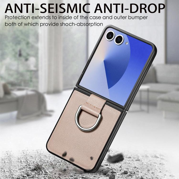 Funda de cuero con textura de lichi para Samsung Galaxy Z Flip7 5G (gris)