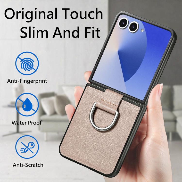Funda de cuero con textura de lichi para Samsung Galaxy Z Flip7 5G (gris)