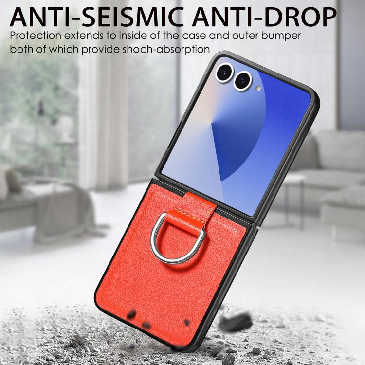 Funda de cuero con textura de lichi para Samsung Galaxy Z Flip7 5G (naranja)