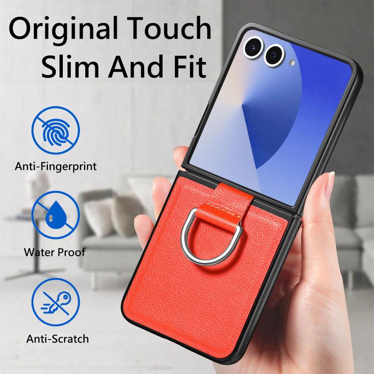 Funda de cuero con textura de lichi para Samsung Galaxy Z Flip7 5G (naranja)