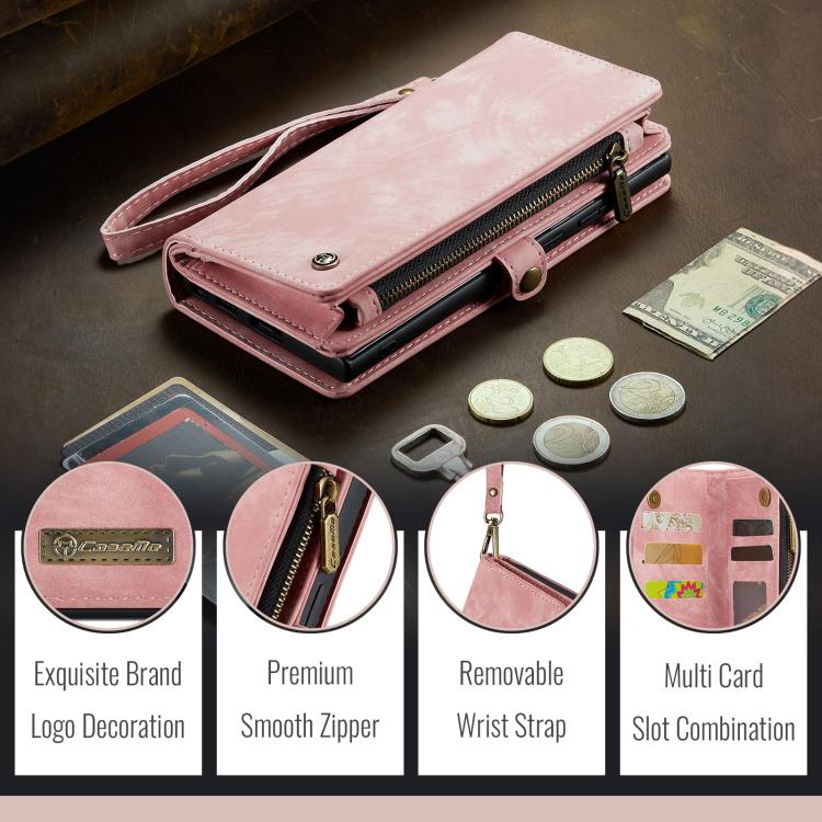 Funda de Cuero Caseme 008 para iPhone 16E Desmontable y Multifuncional (Rosa)