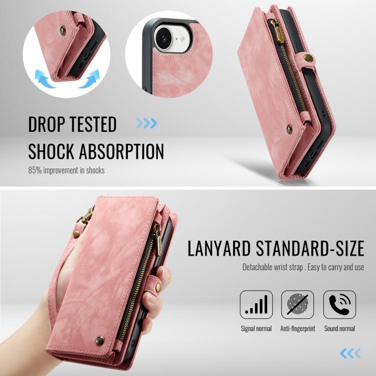 Funda de Cuero Caseme 008 para iPhone 16E Desmontable y Multifuncional (Rosa)