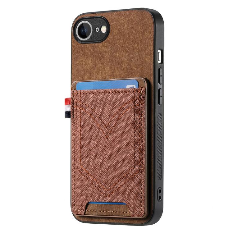 Funda de Piel con Textura Vaquera para iPhone 16E con Ranura para Tarjetas (Marrón)