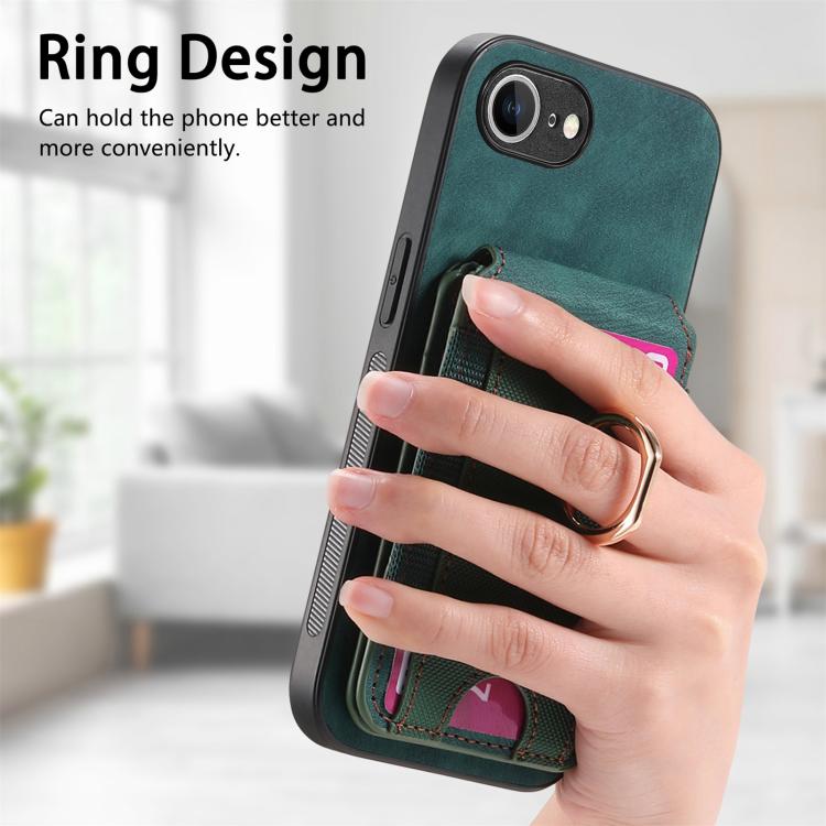 Funda de Cuero para iPhone 16E con Soporte Magnético Divisible y Estilo Retro (Verde)