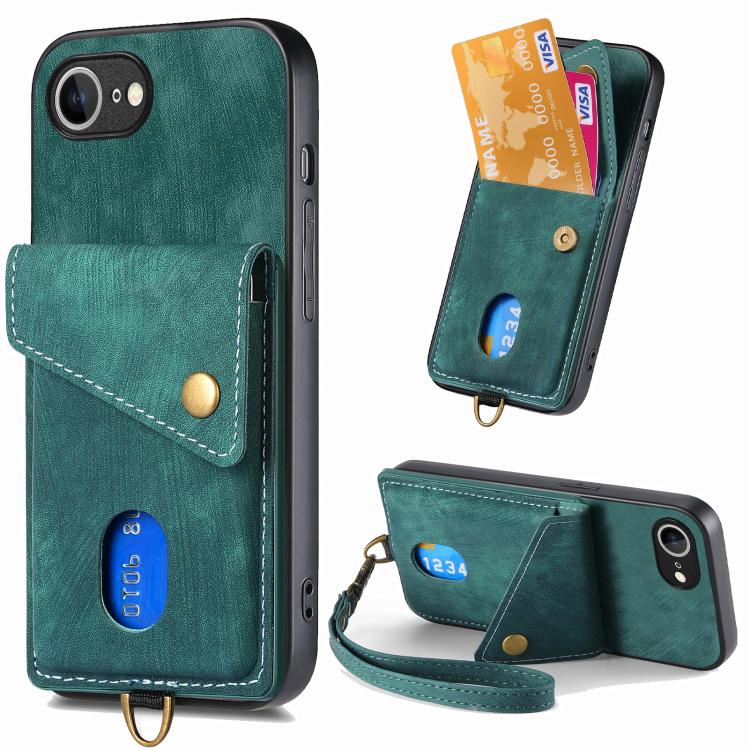 Funda Plegable de Cuero Tipo Billetera para iPhone 16E con Tarjetero y Correa (Verde)
