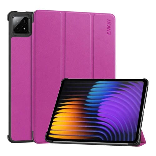 Funda de Cuero con Textura Custer de Tres Pliegues Enkay para Tableta Inteligente Xiaomi Pad 7 / 7 Pro 11.2 (Morado)