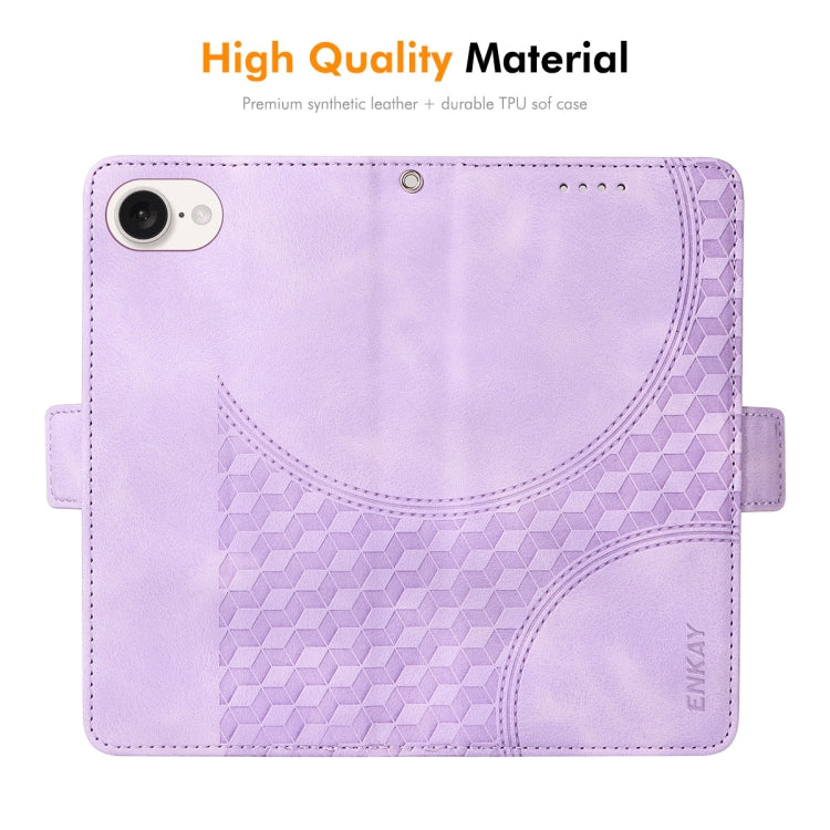 Funda de Cuero Enkay para iPhone 16E Estampado Rombos y Estrellas con Película Protectora (Marrón)