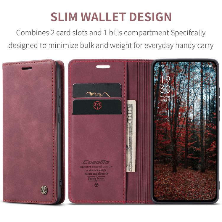 Funda de Cuero con Tapa Horizontal Multifuncional para Oppo Reno13 Pro Global Caseme 013 (Roja)