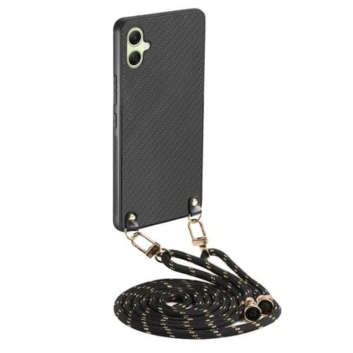 Funda de Cuero con Textura de Fibra de Carbono para Samsung Galaxy A05 con Correa Cruzada (Negro)