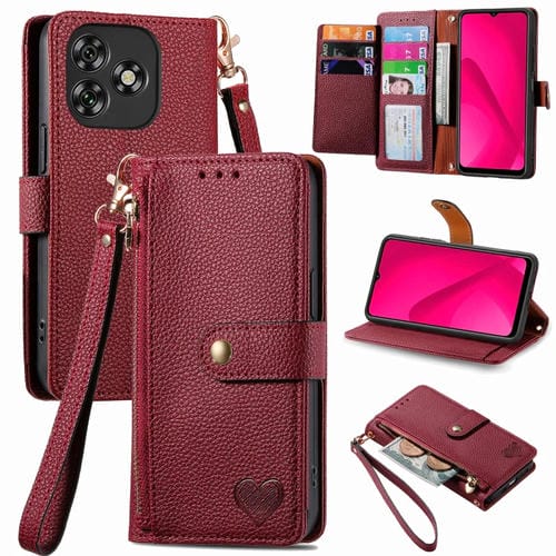 Funda de Cuero con Cordón y Cremallera Love para Oukitel C53 (Roja)