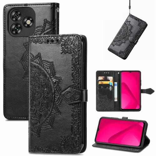 Funda de Cuero con Relieve Flor de Mandala para Oukitel C53 (Negro)