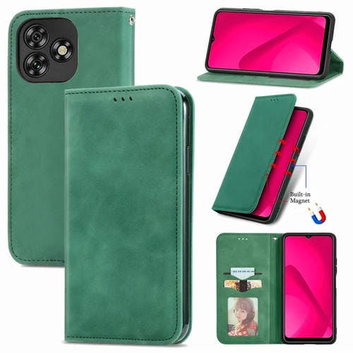 Funda de Cuero con Tapa Magnética para Oukitel C53 (Verde) Tacto Retro