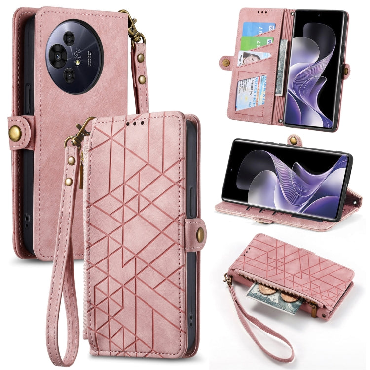 Funda de Cuero Nxtpaper para TCL 50 Pro con Hebilla Lateral y Cremallera Geométrica (Rosa)