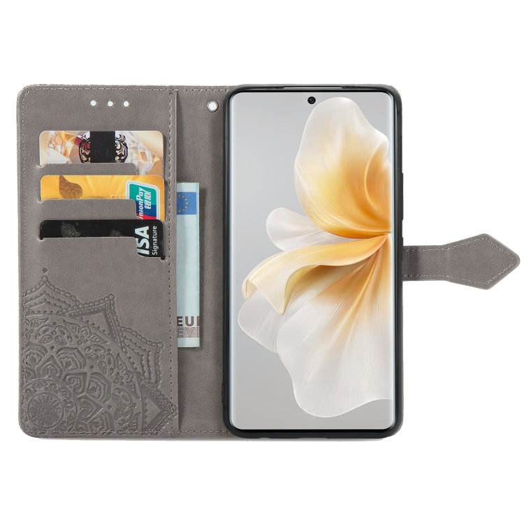 Funda de Cuero Mandala para TCL 50 Pro Nxtpaper con Relieve Flores (Gris)