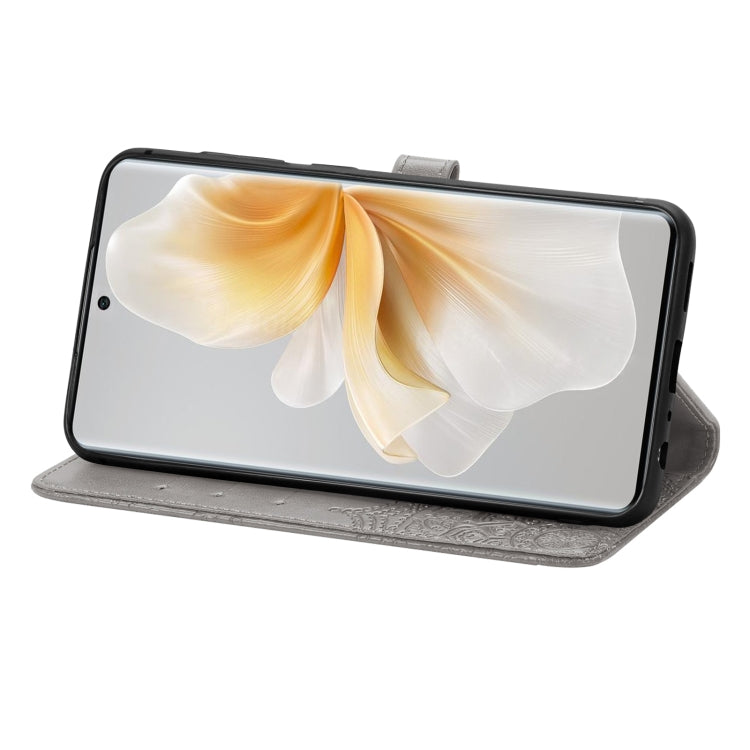 Funda de Cuero Mandala para TCL 50 Pro Nxtpaper con Relieve Flores (Gris)