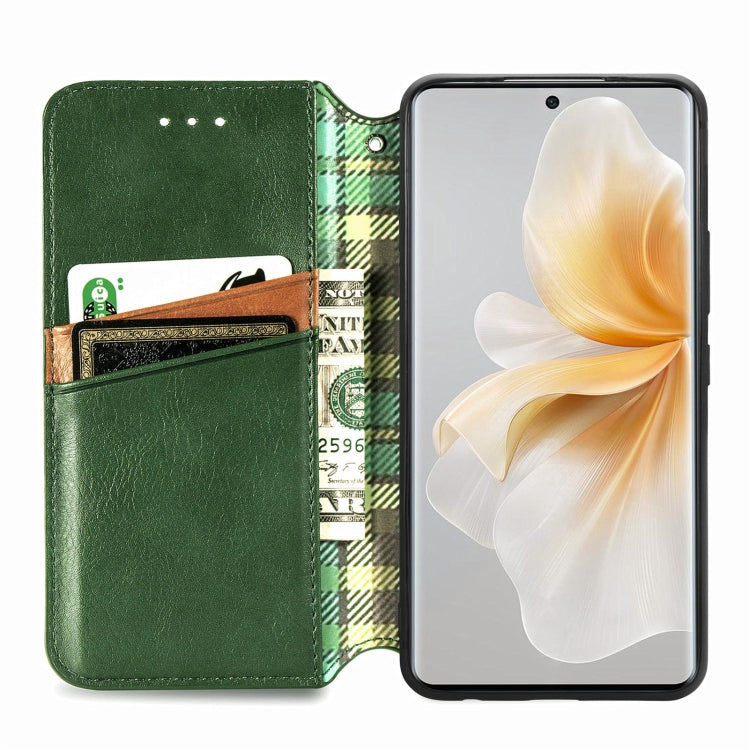 Funda de Cuero Magnética con Rejilla Cúbica para TCL 50 5G (Verde)