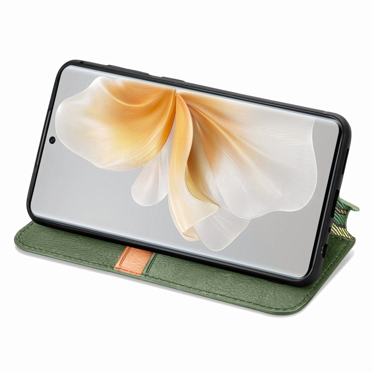 Funda de Cuero Magnética con Rejilla Cúbica para TCL 50 5G (Verde)