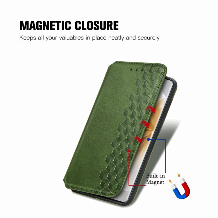 Funda de Cuero Magnética con Rejilla Cúbica para TCL 50 5G (Verde)