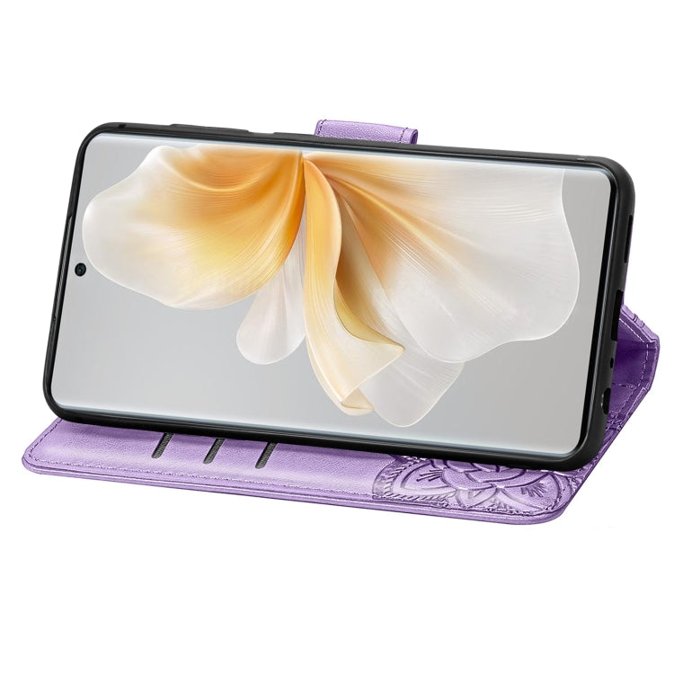 Funda de Cuero con Relieve Mariposa y Flor para TCL 50 Pro Nxtpaper (Lavanda)