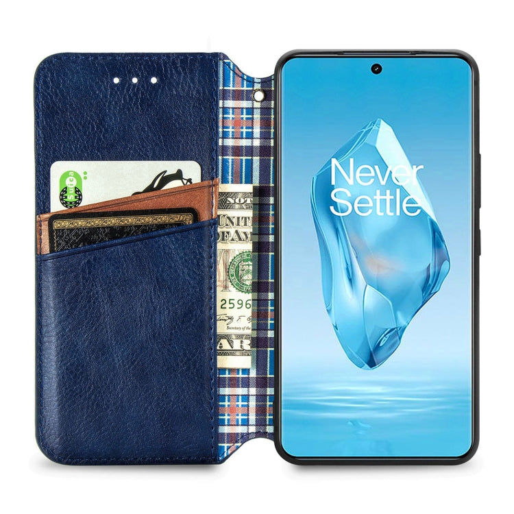 Funda de Cuero Magnética OnePlus Ace 3 Pro Diseño Cuadrícula Cúbica (Azul)