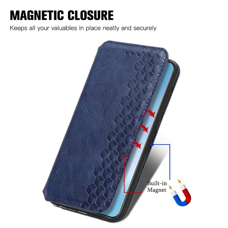 Funda de Cuero Magnética OnePlus Ace 3 Pro Diseño Cuadrícula Cúbica (Azul)