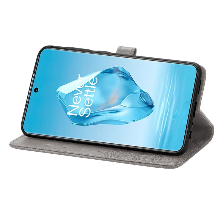Funda de Cuero con Relieve de Flor de Mandala para OnePlus Ace 3 Pro (Gris)